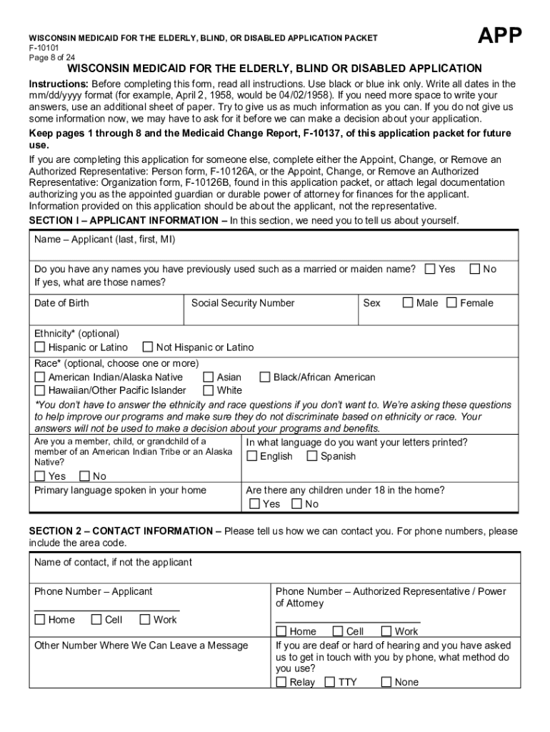  Medicaid for the Elderly, Blind, or Disabled Application 2023-2024