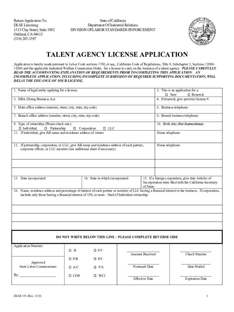  Talent Agency Paper Application 2019-2024