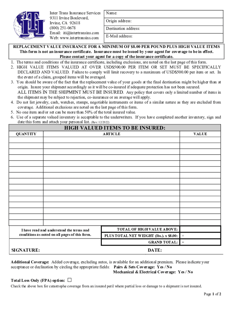 Inter Trans Insurance Fill Online, Printable, Fillable, Blank  Form