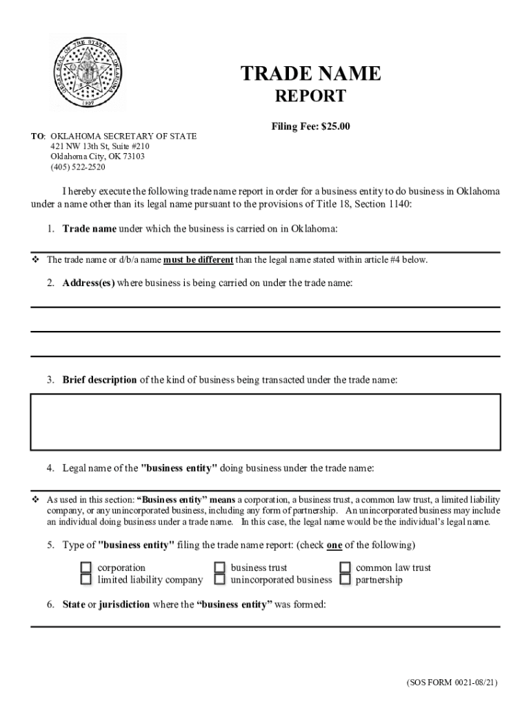 How to File a DBA in Oklahoma Chamber of Commerce  Form