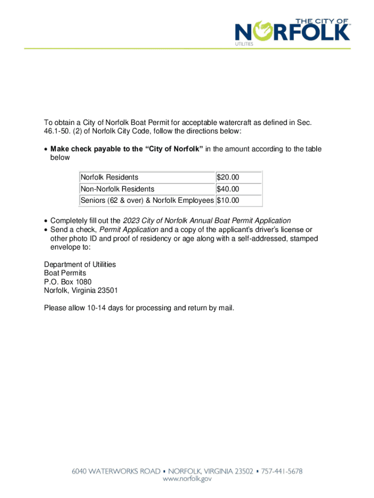  Norfolk Boat Permit Fill Online, Printable, Fillable, Blank 2023-2024