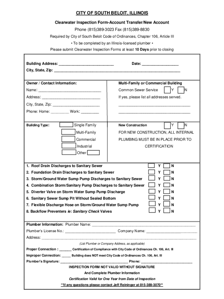  Fillable Online Southbeloit Clearwater Inspection PDF 2022-2024