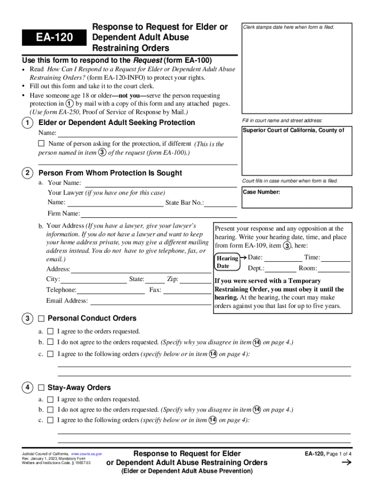  EA 120 Response to Request for Elder or Dependent Adult Abuse Restraining Orders 2023-2024