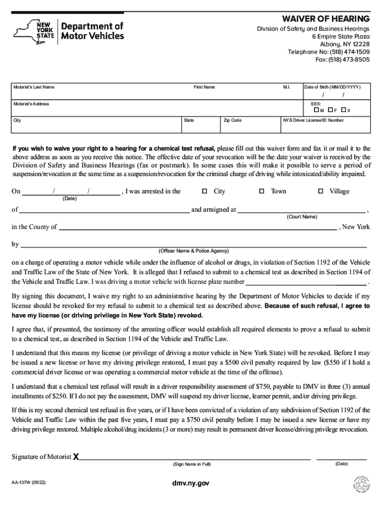  WAIVER of HEARING 2022-2024