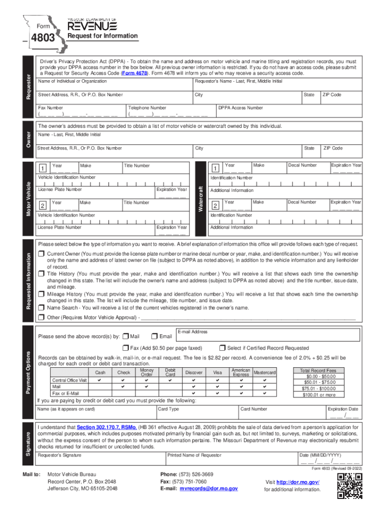 Form 4803 Missouri Department of Revenue