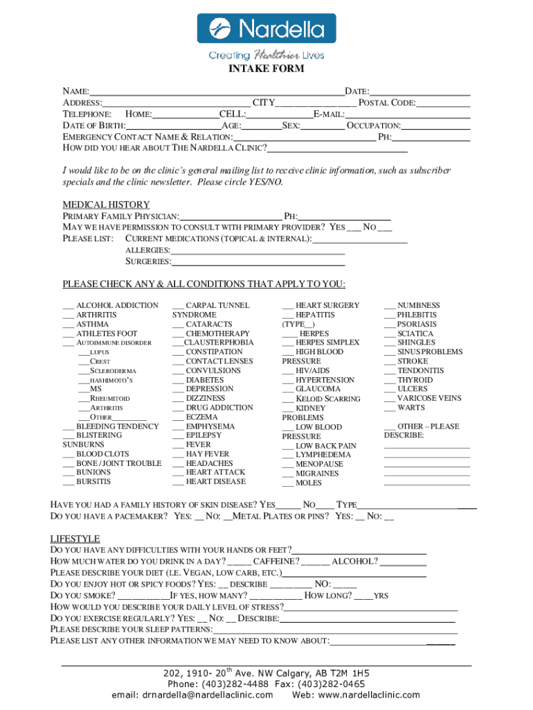  Medical Aesthetics Intake Form Calgary 2022-2024