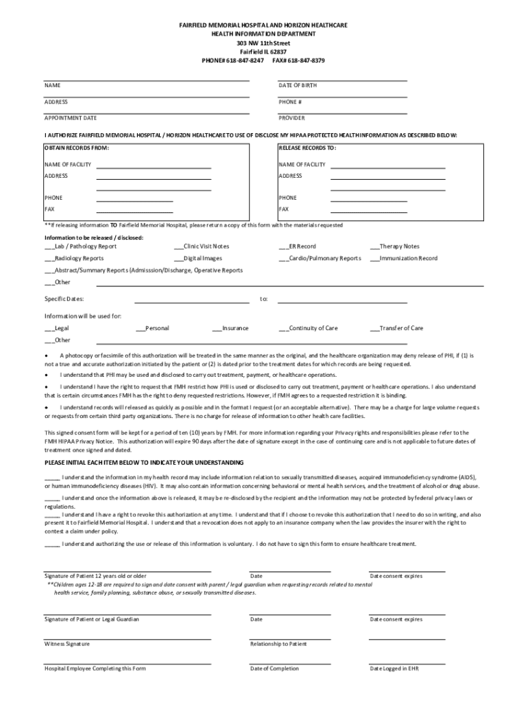 ServicesFairfield Memorial Hospital  Form