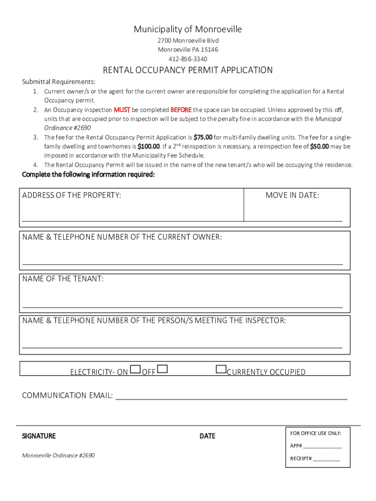 Occupancy Permits Municipality of Monroeville, PA  Form