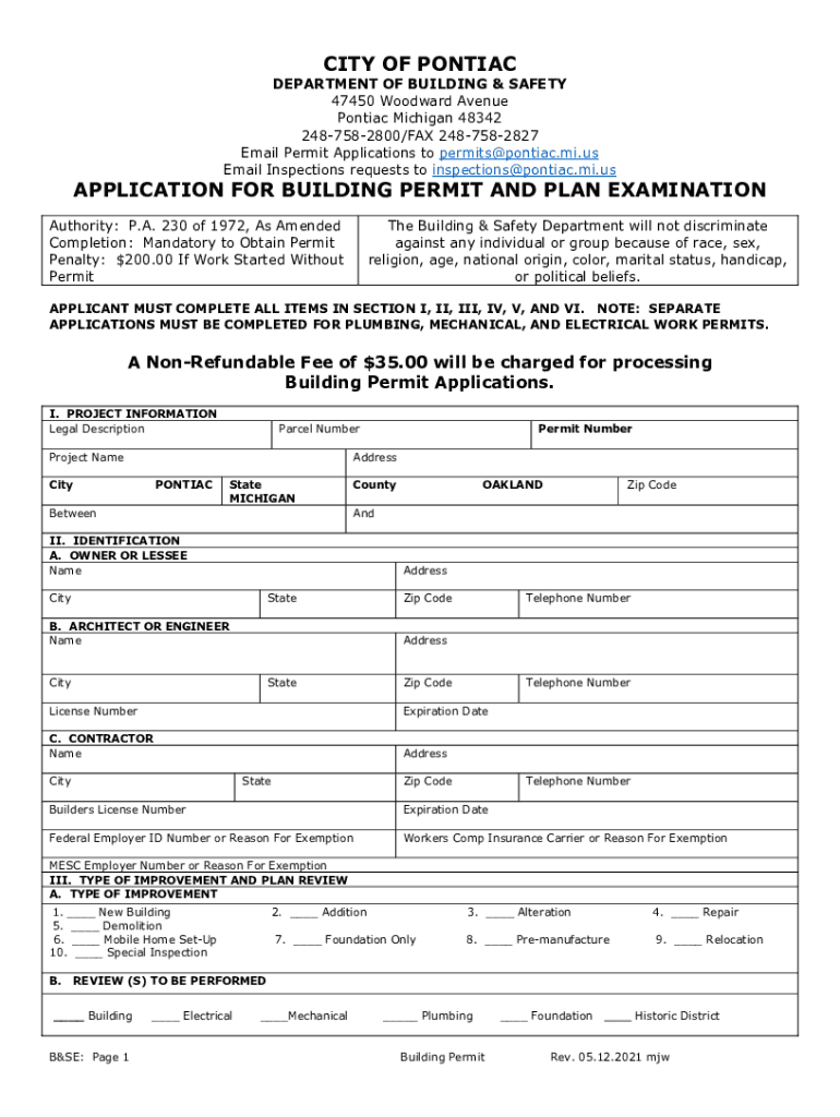 Pontiac Building Department Fill Out &amp;amp; Sign Online  Form