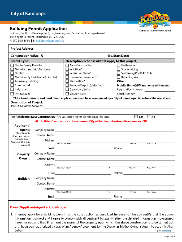 Building Permit Application Fillable PDF  Form