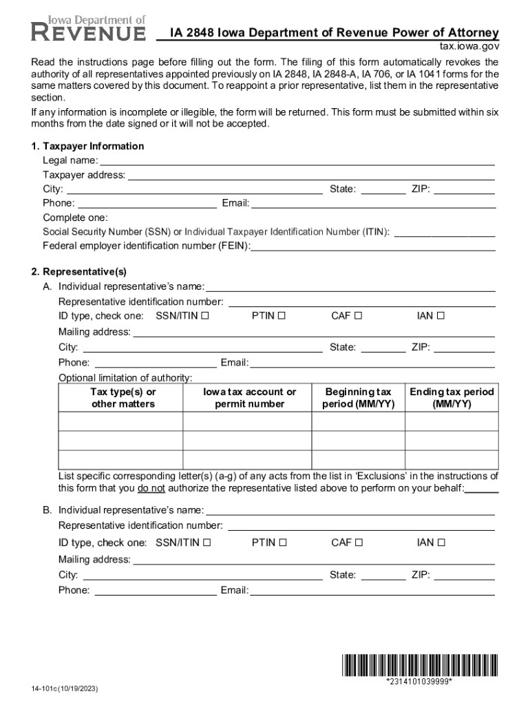  IA 2848 Iowa Power of Attorney Form Httpstax Iowa Gov 2022-2024