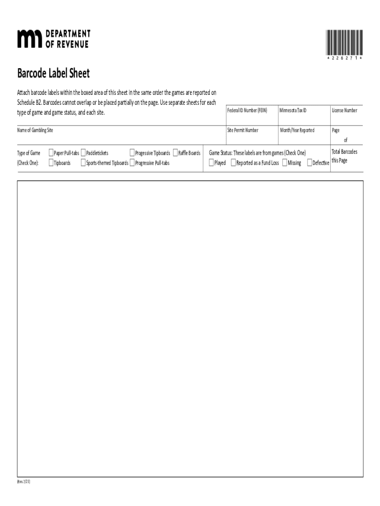  Barcode Label Sheet for Gambling Reports 2018