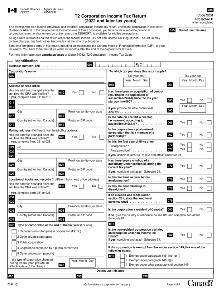  Form Canada T2 Corporation Income Tax Return 2023-2024