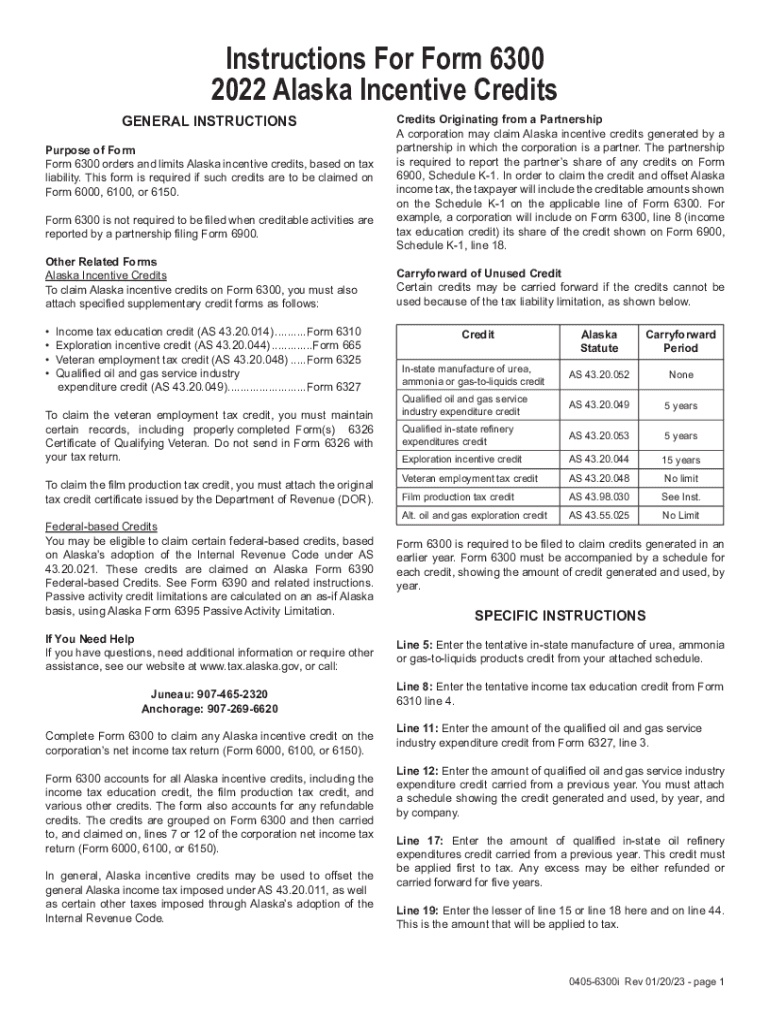  Instructions for Form 6300 Alaska Incentive C 2022-2024