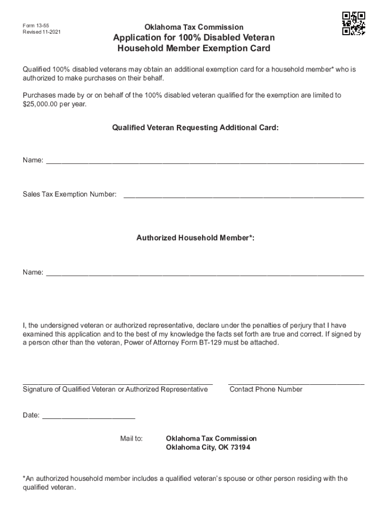 Form 13 55 Application for 100% Disabled Veteran Household Member Exemption Card