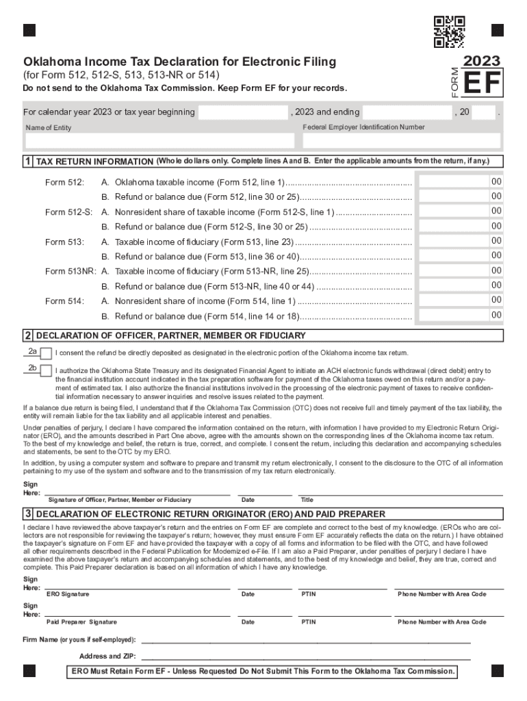  Form EF Oklahoma Income Tax Declaration for Electronic Filing 2023-2024