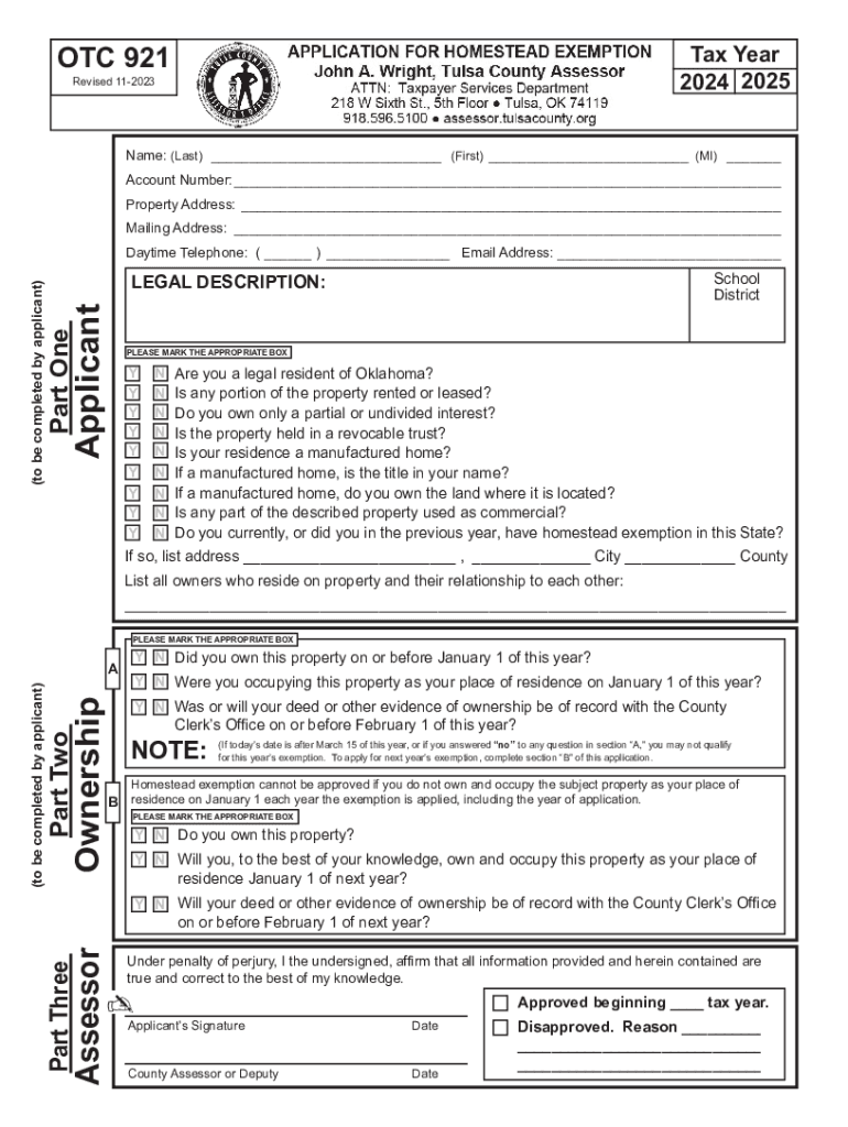  2024 2025 Form 921 Application for Homestead Exemption 2023-2024