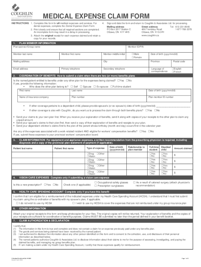 MEDICAL EXPENSE CLAIM FORM INSTRUCTIONS 1 Complet