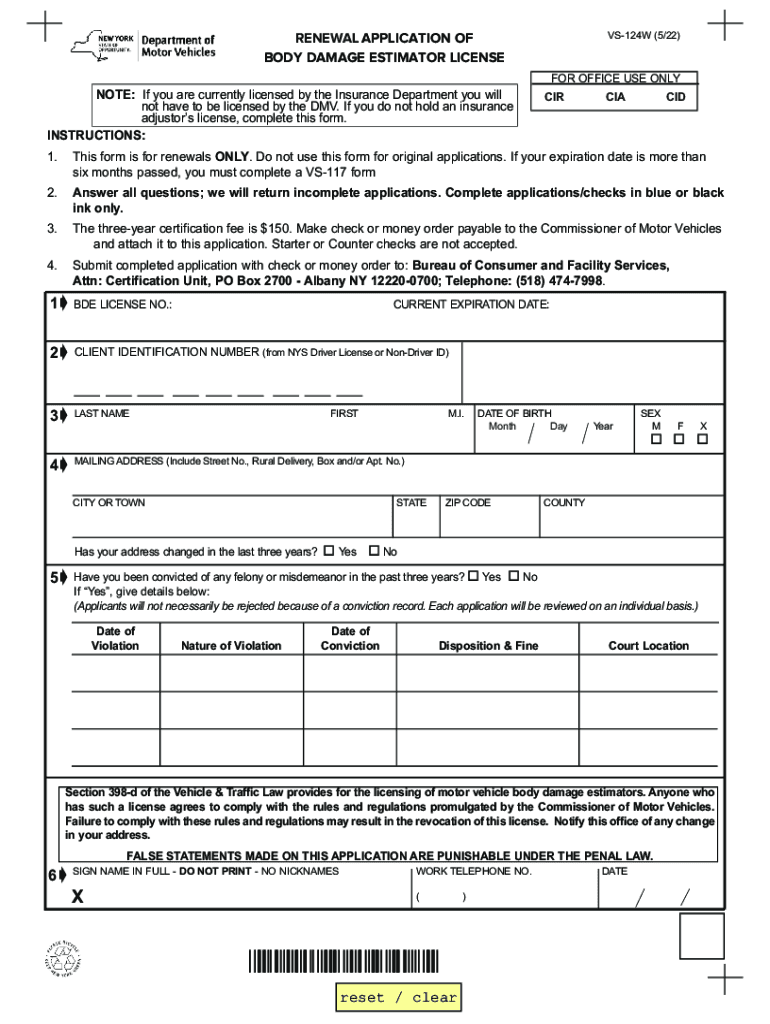 RENEWAL APPLICATION of BODY DAMAGE ESTIMATOR LICENSE  Form