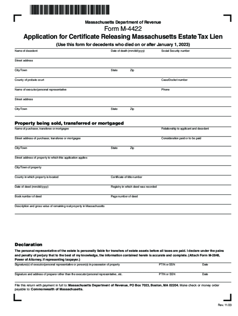 Massachusetts Department of Revenue Form M 4422 Ap