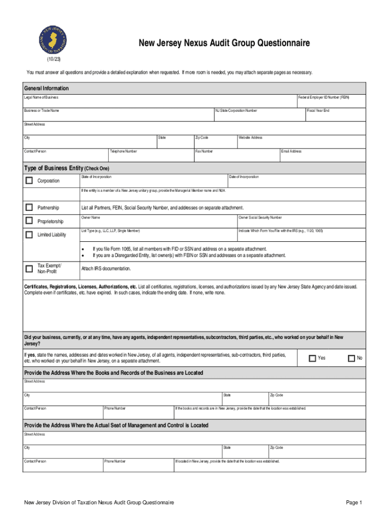  New Jersey Nexus Audit Group Questionnaire 2017