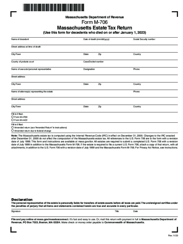 Massachusetts Department of Revenue Form M 706 Mas