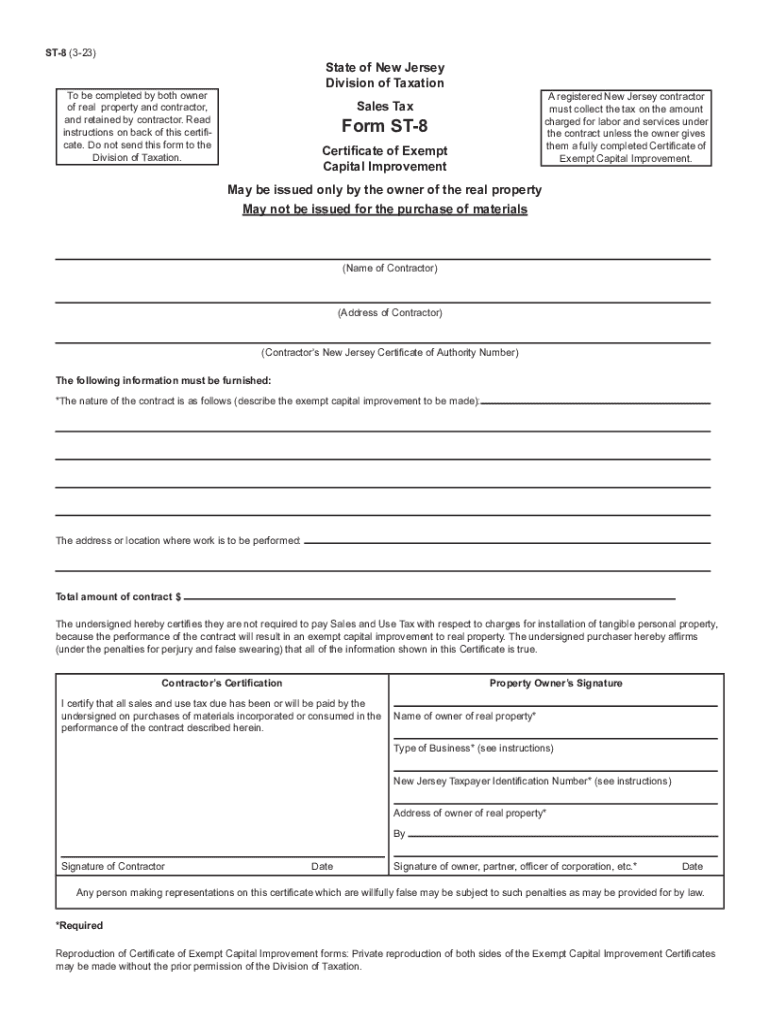  Form ST 8 Certificate of Exempt Capital Improvement 2017