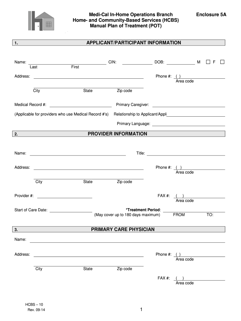  Plan of Treatment Sample 2014-2024