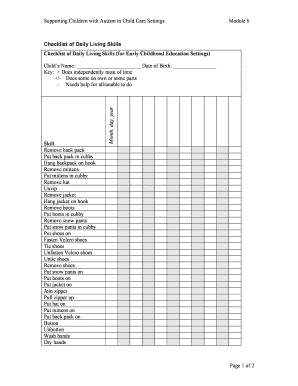 Functional Life Skills Checklist PDF  Form