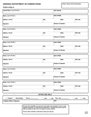 Visitor's Sign in Sheet PDF Format, Please Print Both Pages