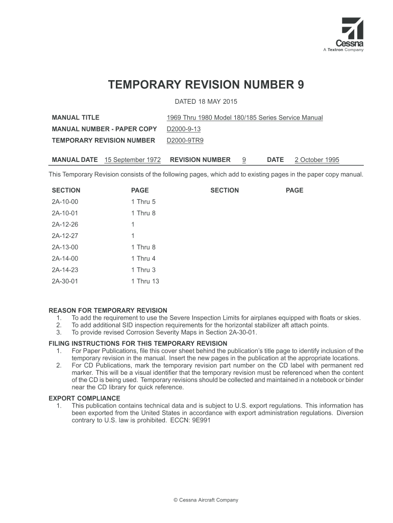D2000 9TR9  Cessna Support  Form