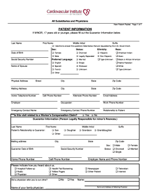  New Patient Forms Cardiovascular Institute of the South 2012