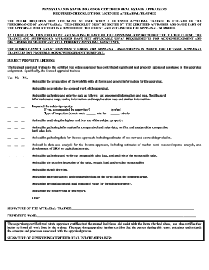 Pa Appraiser Trainee Checklist  Form