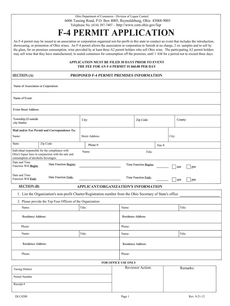 Get and Sign F 4 PERMIT APPLICATION  Ohio Department of Commerce  State    Com Ohio 2012-2022 Form