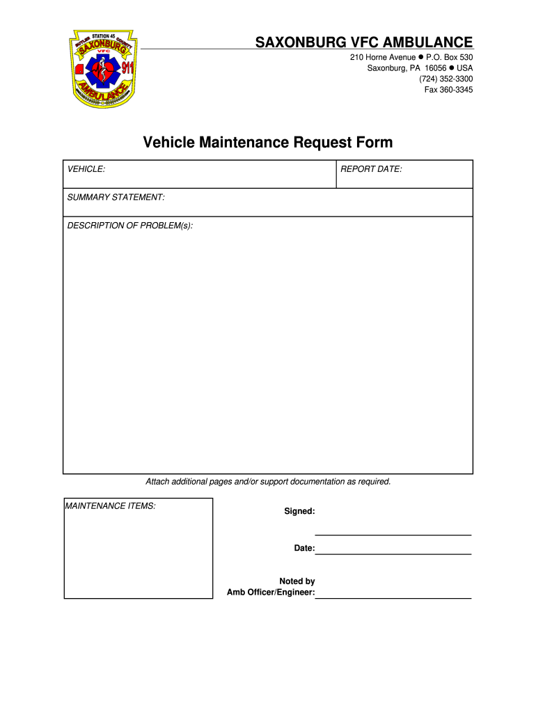 Vehicle Maintenance Request Form