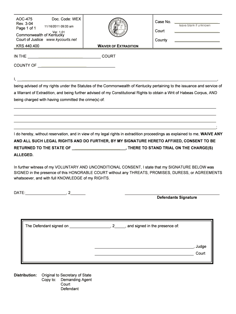 Get and Sign P Revised Forms AOC 475 Wpd  Kentucky Court of Justice  Courts Ky 2011-2022
