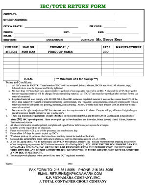 Schutz Ibc Return Form