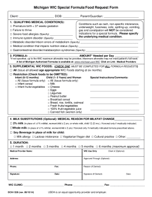 Michigan WIC Special FormulaFood Request Form Michigan