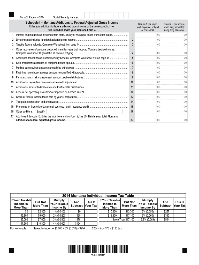 Schedule I Montana Department of Revenue  Form