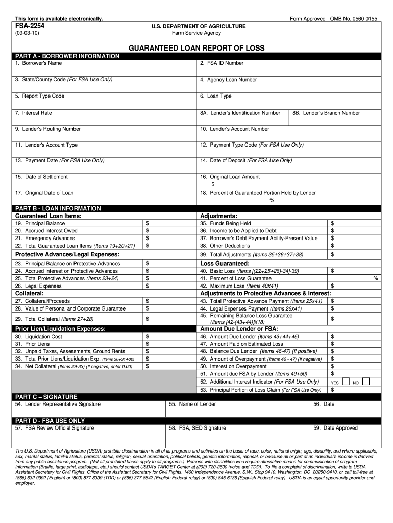 GUARANTEED LOAN REPORT of LOSS Forms Sc Egov Usda