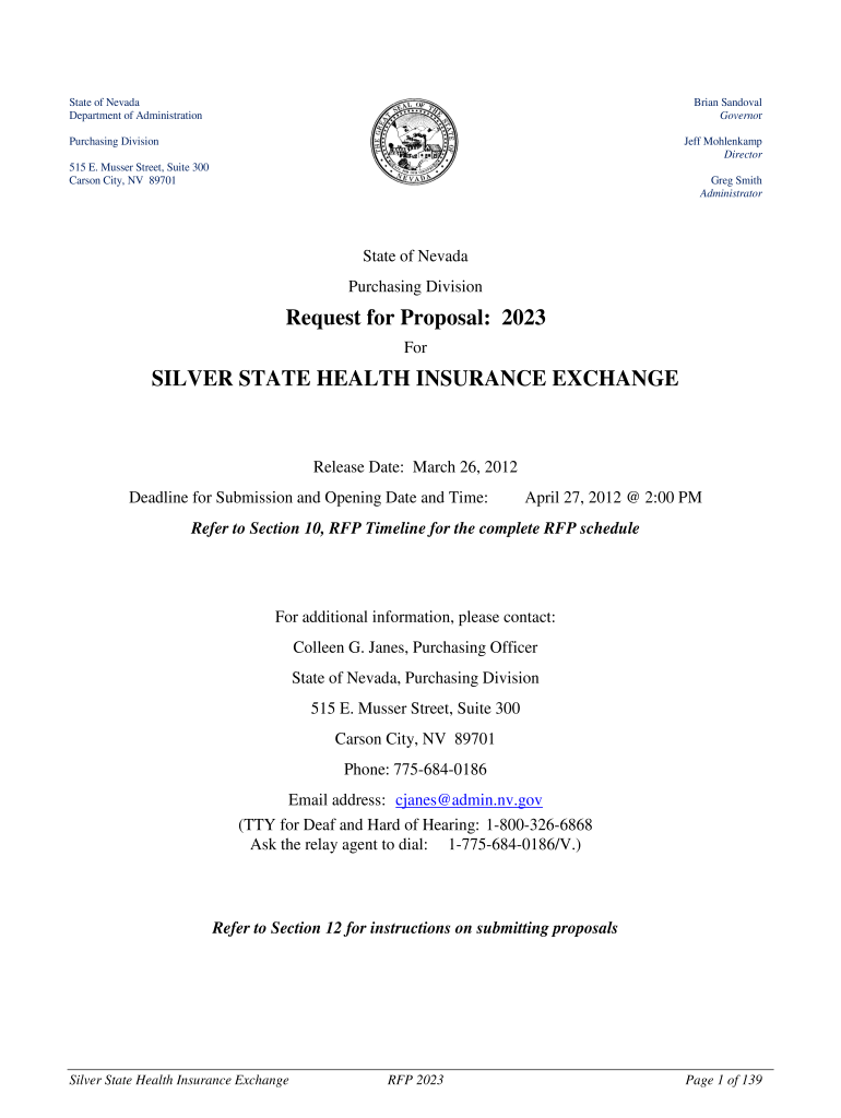 RFP 2023 Silver State Health Insurance Exchange State of Nevada Exchange Nv  Form