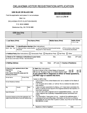 Voter Registration Application Oklahoma Ok  Form