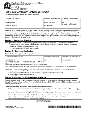 Get and Sign Application for Retirement Spouses R0890D State of Michigan Michigan  Form