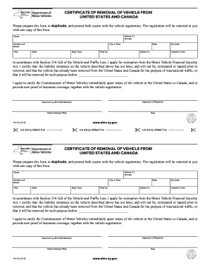 Certificate of Removal from United States and Canada Dmv Ny  Form