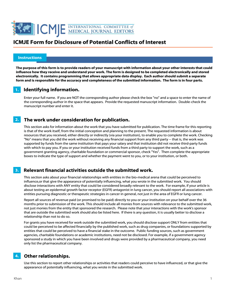 ICMJE Form for Disclosure of Potential Conflicts Bjog