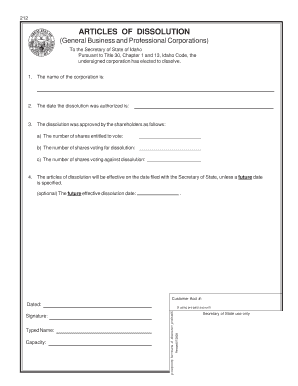 Articles of Dissolution Idaho  Form