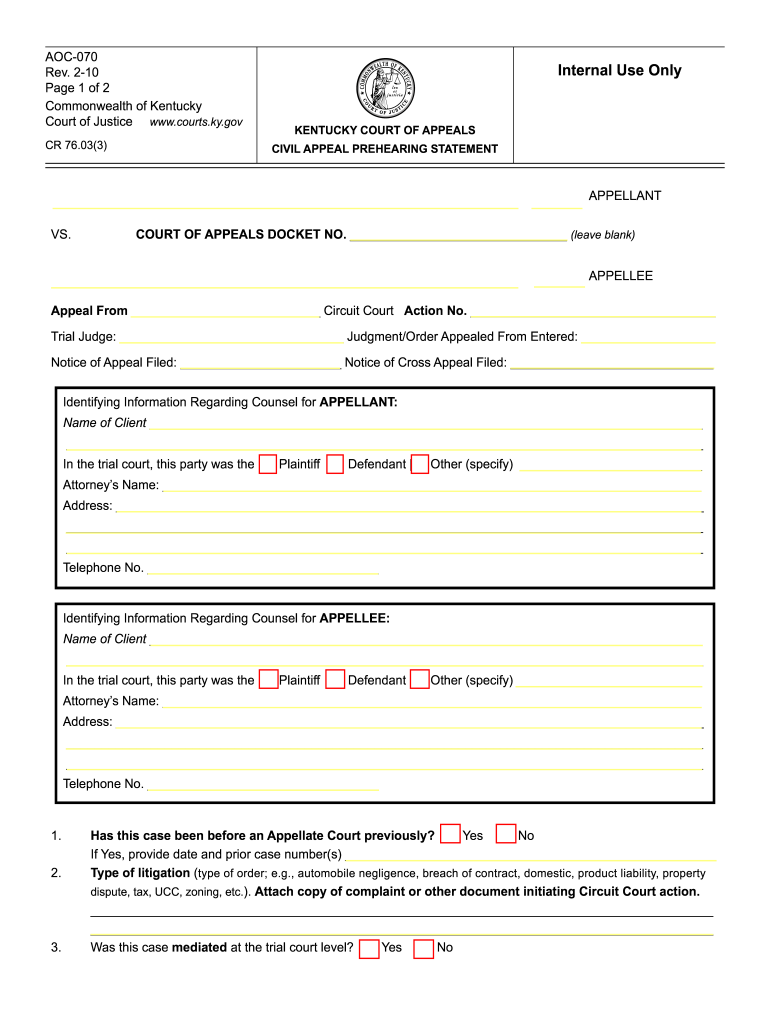  Ky Appeal Court Form 2010-2024