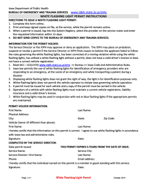 Iowa White Light Permit  Form