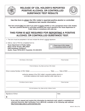 Release of Cdl Holders Reported Positive Alcohol  Form