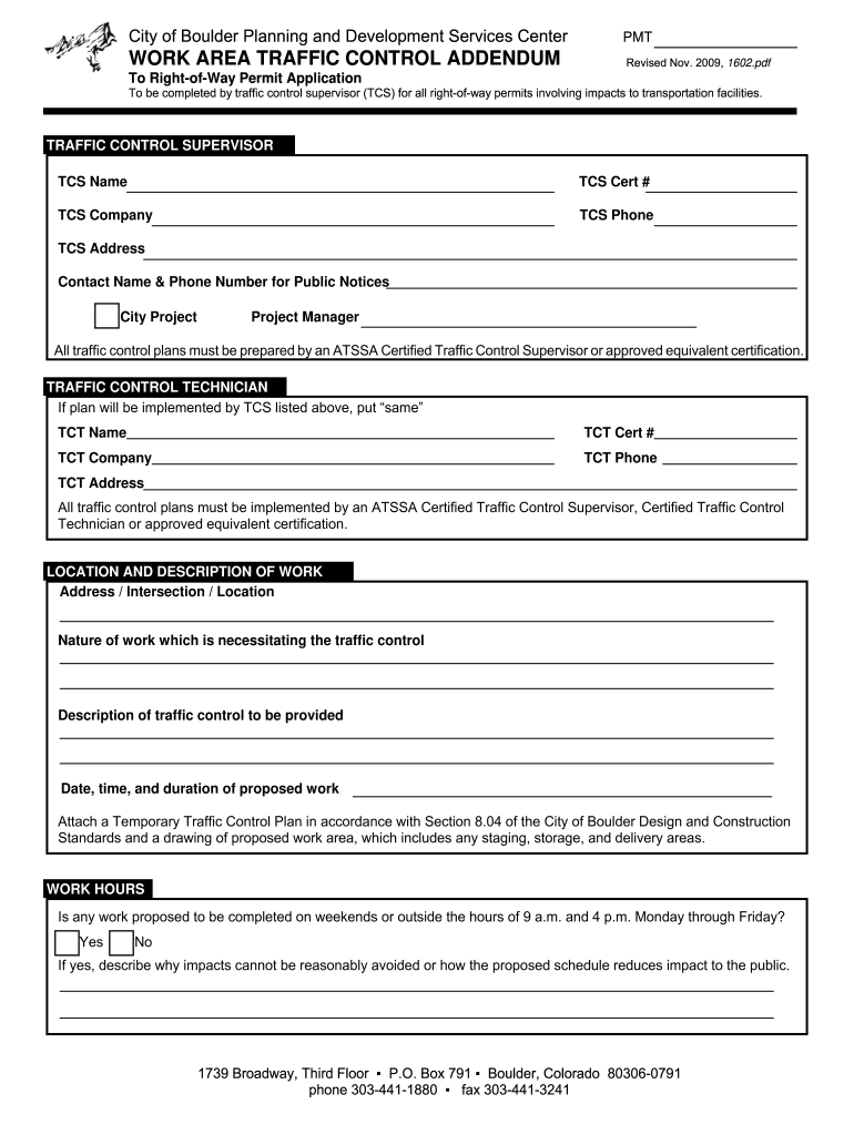  WORK AREA TRAFFIC CONTROL ADDENDUM  City of Boulder 2009-2024